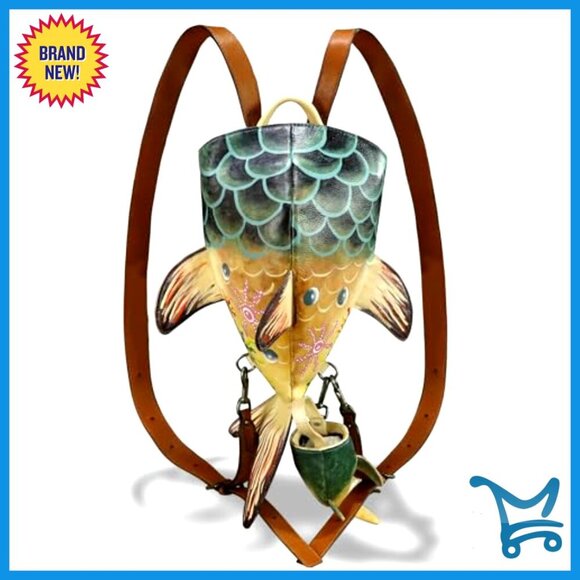 Genuine Leather Sling Backpack Convertible Crossbody Purse Whale Shark Shape main image 5